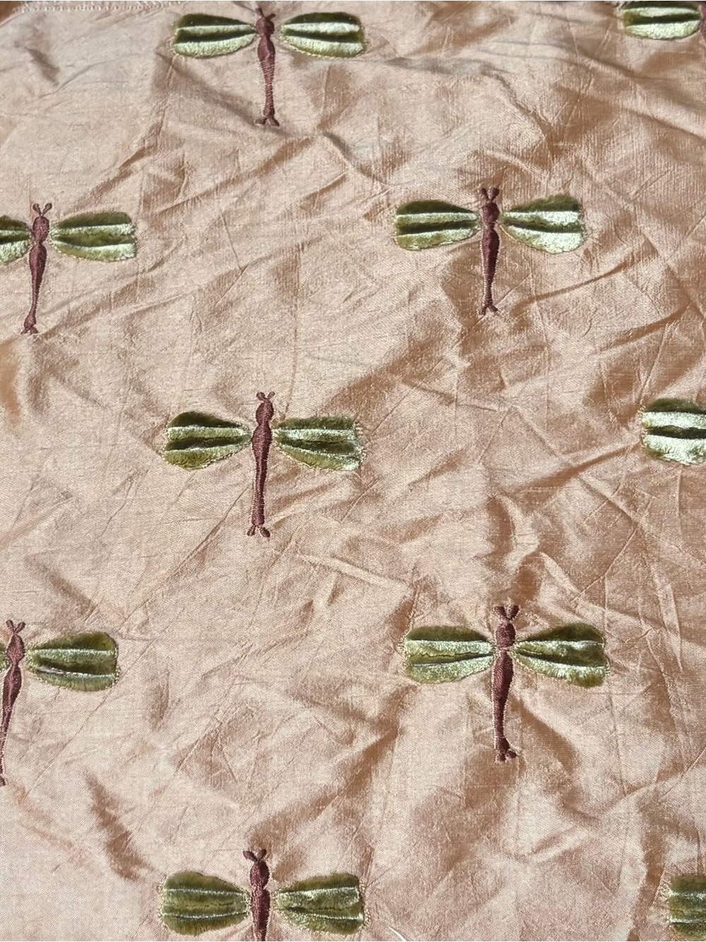 Vintage Kravet Embroidered Silk with Velvet Dragonfly Fabric